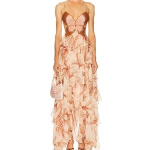 PatBo Sunset Butterfly Maxi Dress in Red Pattern / Beige (NWT)